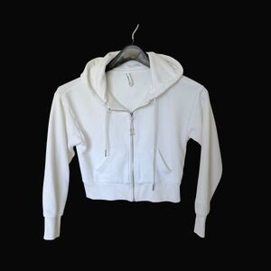 Adam Selman Sport ASS White Cropped Zip Up Hoodie Sweatshirt XS